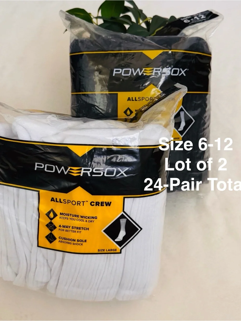 PowerSox Men's Cushion Crew Socks, 12-Pack, Lot of 2